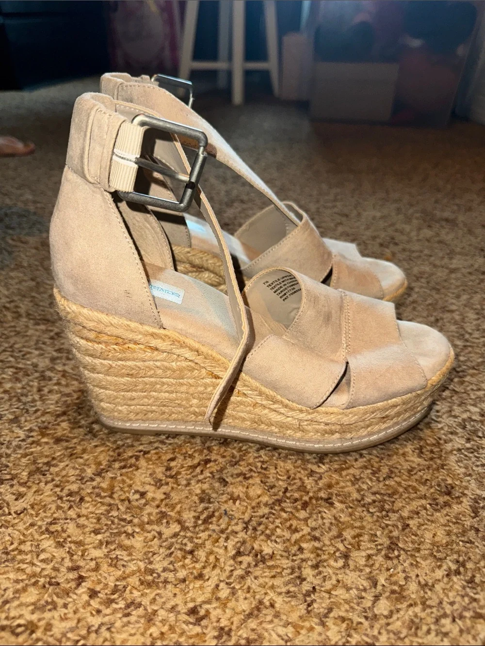 Suede Ankle Strap Wedge Sandals - Neutral Taupe